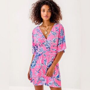 Lilly Pulitzer Parigi Skort Romper in the Rousseau Pink Barefoot Beachcombers